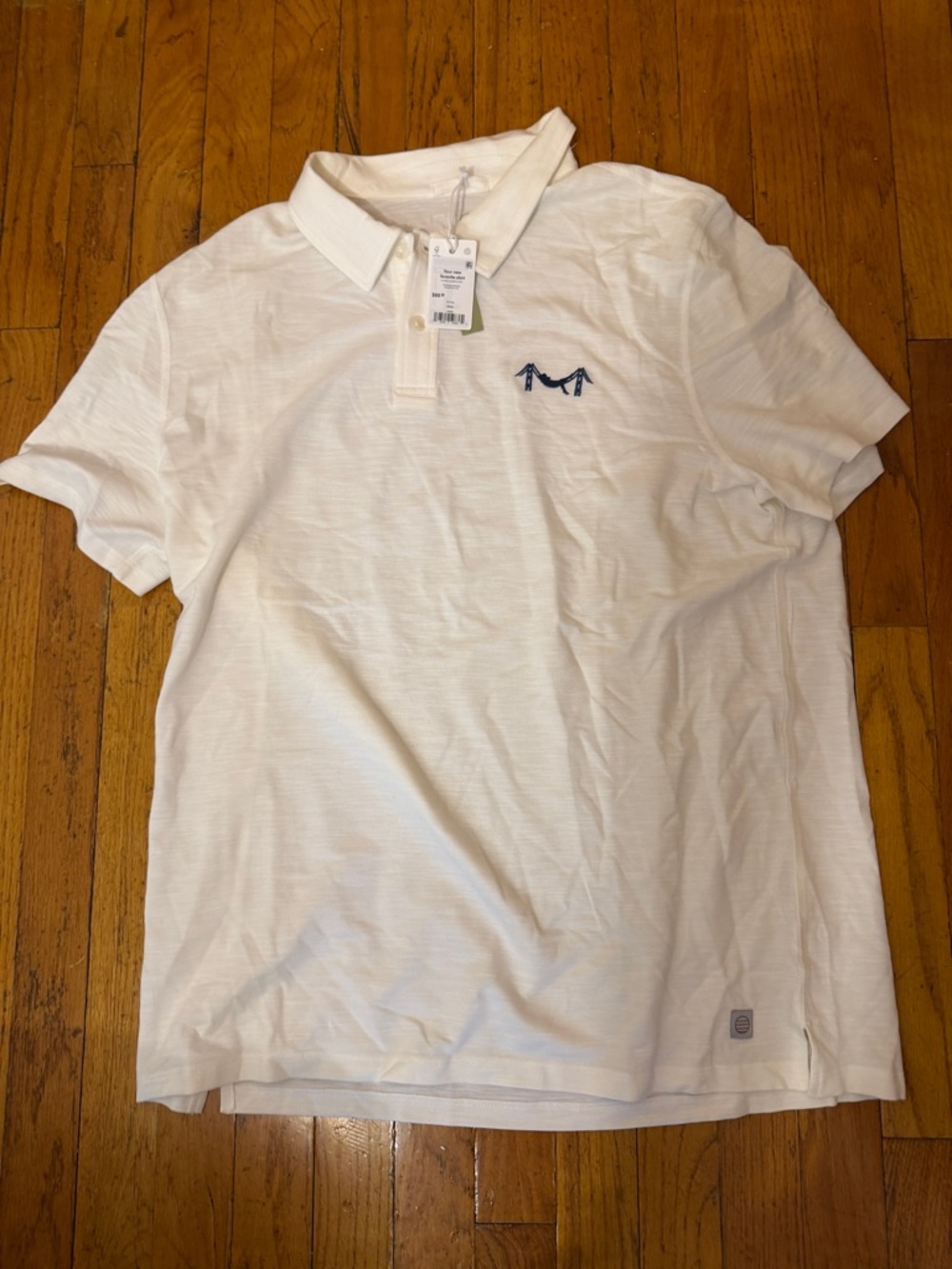 Marine Layer White Polo with Navy Embroidered Logo Men’s Large NWT